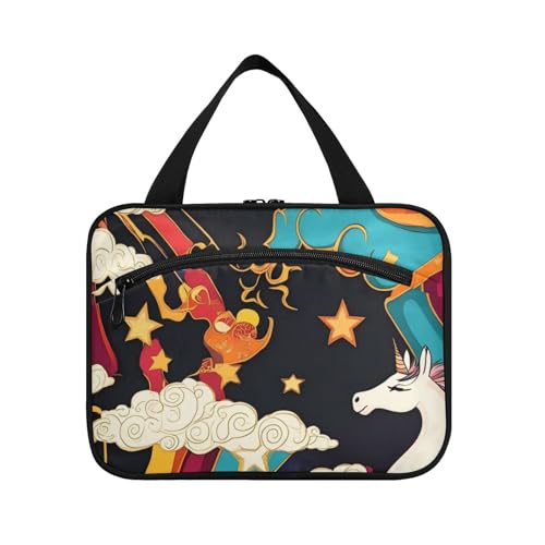 Reise-Kulturbeutel mit Einhörnern, Regenbogen-Stern, zum Aufhängen, mit Haken, kompakte Designer-Kulturbeutel für Frauen, Trip Bolsa para guardar maquillaje L von voucong