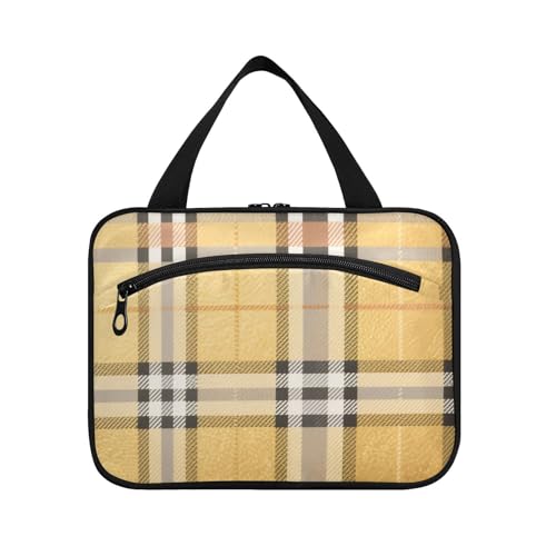Reise-Kulturbeutel zum Aufhängen, groß, mit Haken, faltbar, für Herren, Erwachsene, Schwarz / Weiß / Gold, kariert, mit Haken, Bolso Viajero para Mujer L von voucong