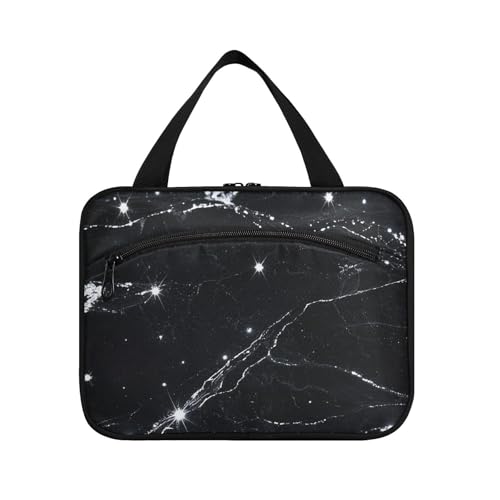 Reise-Make-up-Organizer mit Haken, künstlicher Glitzer, Marmormaserung, schwarz, Designer-Mode-Rasierset für Damen, Urlaub, Porta, Kosmetik, Mujer para cartera L von voucong