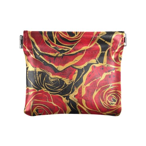 Retro rote Rose Ölgemälde Stil Damen Kleine Leder Münzbörse Geldbörse Geldbörse Wasserdicht Mini Geldbörse für Frauen Reisen, Ölgemälde im Retro-Stil mit roten Rosen, 1 size, Druckkunst von voucong