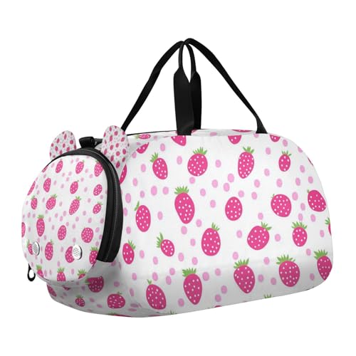 Rosa Erdbeere Polka Dot Kinder Niedliche Turnbeutel mit Schuhfach Multifunktionale Sport Übernachtung Reisetasche für Schule Praxis Sport Reisen von voucong