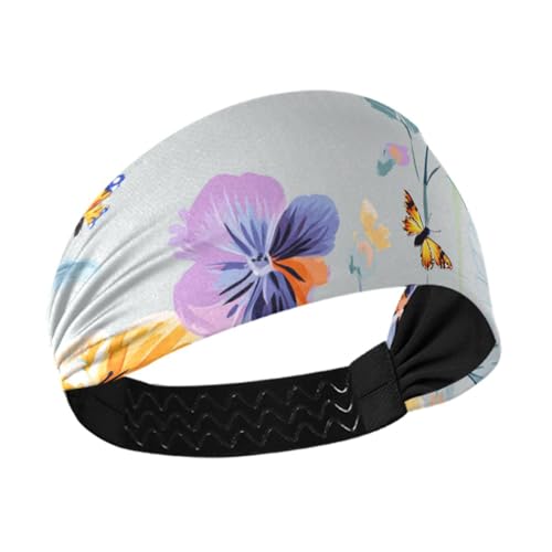 Rutschfeste breite Stirnbänder mit Cartoon-Stiefmütterchen, für Damen, elastisch, zum Waschen des Gesichts, Make-up, Wandern, Grau von voucong