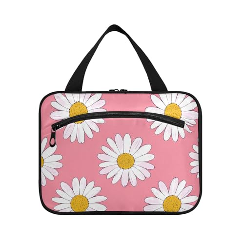 Schöne Make-up-Tasche mit Gänseblümchen-Blumenmuster, Pfirsichweiß, zum Aufhängen, mit Haken, Designer-Etui für Toilettenartikel, Accessoires für Damen, Urlaub, Bolso para maquillaje de Mujer L von voucong