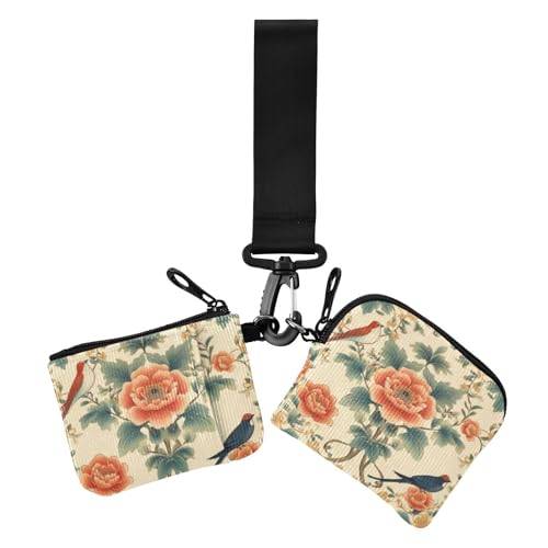 Schwarz Rot Neujahr Vögel und Blumen Frauen Card Cases Wechselhalter Kompakte Größe Karte Organizer Geldbörse mit Armband für den täglichen Gebrauch 2 Stücke, Schwarz Rot Neujahr vögel und blumen, 1, von voucong