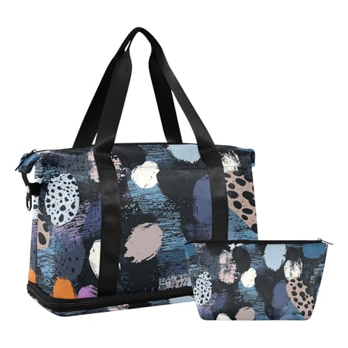 Schwarze digitale Reisetasche mit Leopardenmuster, mit Nasstasche, verstellbarem Riemen, Sporttasche für Geschäftsreisen, 2-teiliges Set für Männer und Frauen von voucong