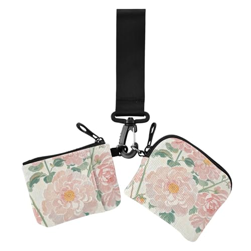 Sommerrosa Ölgemälde Blumen Damen Geldbörsen Kartenetuis kompakte Größe Geld Organizer mit Schlüsselanhänger für Frauen 2 Packungen, Sommer rosa Ölgemälde Blumen, 1 Größe, Druckkunst, Sommerrosa von voucong