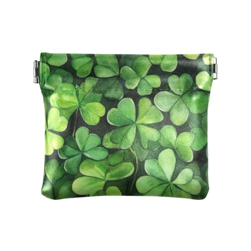 St. Patrick's Cartoon Kleeblatt Damen Herren Leder Münzgeldbörsen Einzigartige Geldbörse mit Verschluss für Damen, St. Patrick's Cartoon Kleeblatt, 1 size, Druckkunst von voucong