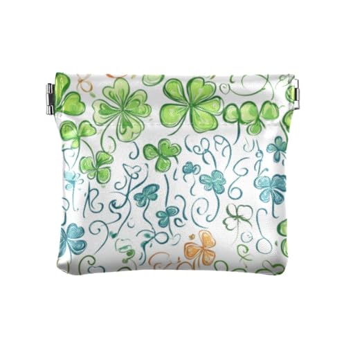St. Patrick's Cartoon Kleeblatt Damen Herren Leder Münzgeldbörsen Einzigartige Karte Schlüssel Organizer für Frauen Reisen, St. Patrick's Cartoon Kleeblatt, 1 size, Druckkunst von voucong