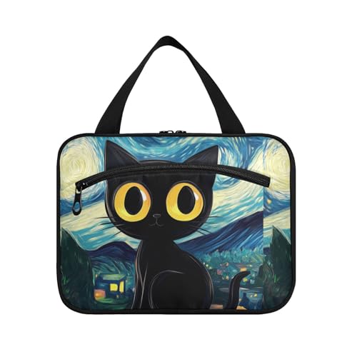 Starry Black Cat Hängetaschen für Frauen mit Haken, Designer-Tasche für Make-up, Reisen, Reisen, Bolsa para guardar maquillaje L von voucong