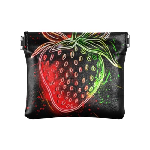 Strawberry Glow Brush Damen Leder Münzgeldbörsen Beutel, niedliche Mini-Geldbörse für Frauen Damen, Strawberry Leuchtpinsel, 1 size, Druckkunst von voucong