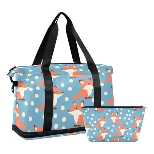 Süße Füchse blau gepunktet Weekender Seesack mit Nasstasche verstellbarem Riemen großer Turnbeutel für Reisen multifunktional für Männer Frauen Süße Füchse blau gepunktet Weekender Seesack mit Nasstasche verstellbarem Riemen großer Turnbeutel für Reisen multifunktional für Männer Frauen von voucong