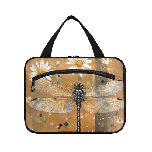 Süße Libelle braune hängende Reise-Kulturbeutel für Frauen mit Haken, Designer-Multifunktionstasche für Herren für Väter, Urlaub, Cartera para maquillaje L von voucong