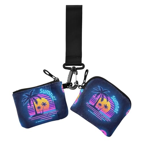 Summer Neon Kokosnussbaum Sonnenuntergang Damen Dual Geldbörsen Visitenkartenetuis Klein Abnehmbar Reißverschluss Handgelenk Geldbörse mit Reißverschlusstasche für Damen 2 Stück, Summer Neon Coconut von voucong
