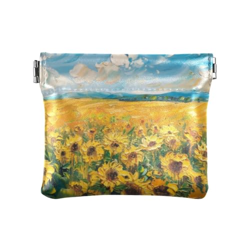 Sunflower Field under Bright Sunlight Damen Leder Münzgeldbörse Geldbörse Niedlich Bargeld Münzbörse für Frauen Damen, Sonnenblumenfeld unter hellem Sonnenlicht, 1 Größe, Druckkunst, Sonnenblumenfeld von voucong