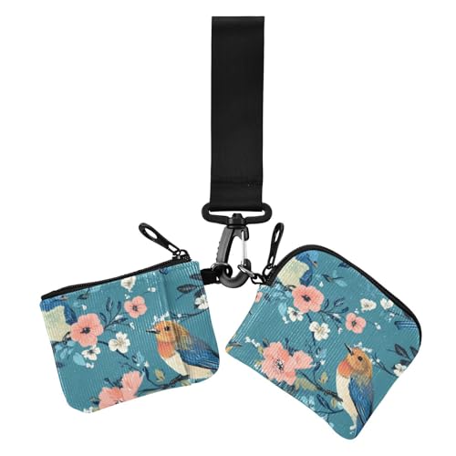 Sweet Eastern Bluebird Birds Dual Coin Purse Credit Card Holder Wallet Thin Flat Card Wallet Money Organizer with Keychain for Lady 2 Packs, Sweet Eastern Bluebird Birds Teal, 1 size, Print Art, Sweet von voucong