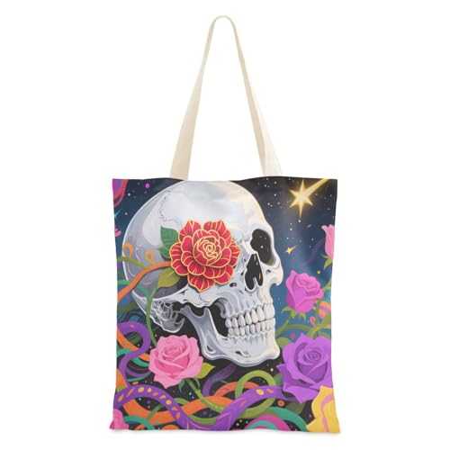 Totenkopf-Rosafarbene Canvas-Tragetaschen für Damen mit Taschen mit Griffen, wiederverwendbare Canvas-Tragetasche, Hochzeitsgeschenk von voucong