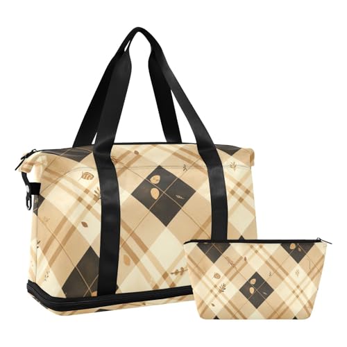 Tragetasche mit Nasstasche, verstellbarer Riemen, für Yoga, faltbar, für Damen und Herren, Braun und Schwarz von voucong