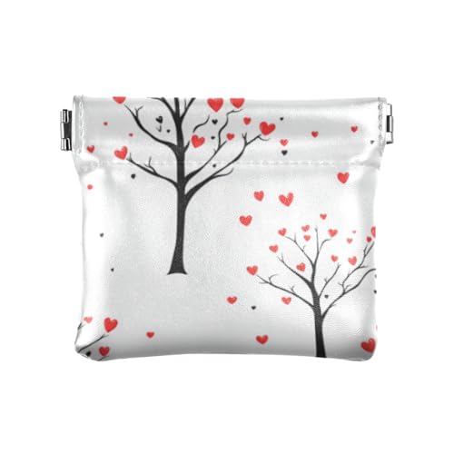 Tree Simple Line Art Valentine Cartoon PU Leder Kleine Münze Praktischer Schmuck-Organizer für Frauen Damen, Baum einfache Linienkunst Valentinstag Cartoon, 1 size, Druckkunst von voucong
