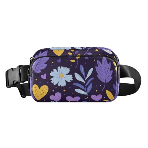 Trendige Bauchtasche für Damen, Herren, Teenager, wasserabweisend, mit verstellbarem Gurt, für Reisen, Laufen, Wandern, Violette Blattblume, 1 size von voucong