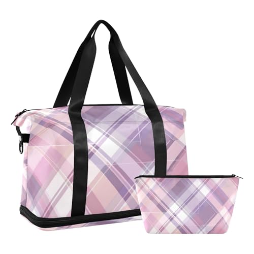 Übernachtungstasche mit Nasstasche, verstellbarer Riemen, für Geschäftsreisen, wasserdicht, für Männer und Frauen, Pastellrosa und Violett von voucong