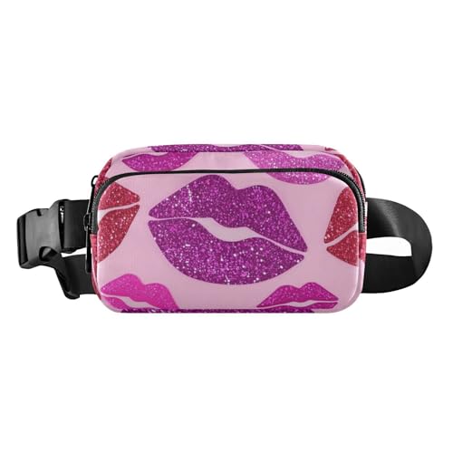 Umhängetasche mit künstlichem Glitzer, Cartoon-Lippe, modisch, rosa, modische Hüfttasche für Damen und Herren, Mini-Umhängetasche mit verstellbarem Riemen für Reisen, Laufen, Wandern, Künstliche Umhängetasche mit künstlichem Glitzer, Cartoon-Lippe, modisch, rosa, modische Hüfttasche für Damen und Herren, Mini-Umhängetasche mit verstellbarem Riemen für Reisen, Laufen, Wandern, Künstliche von voucong