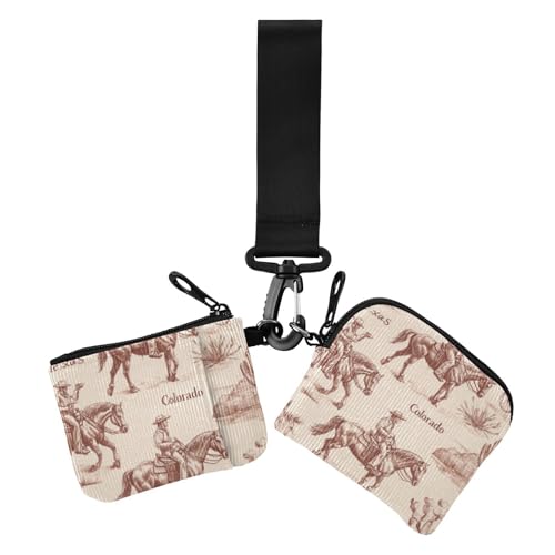 Vintage Cowboy Pferd Beige Damen Kartenetuis Kleingeldhalter Slim Portable Reißverschluss Münzbörse Geldbörse Geldbörse Geldbörse mit Reißverschlusstasche für Arbeit Reisen 2 Stück, Vintage Cowboy von voucong