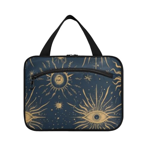 Vintage Moon Sun Retro Hängetasche für Männer Reise mit Haken, Designer Chic Make-up Taschen für Trip Essentials Gym Bolsa para guardar maquillaje L von voucong