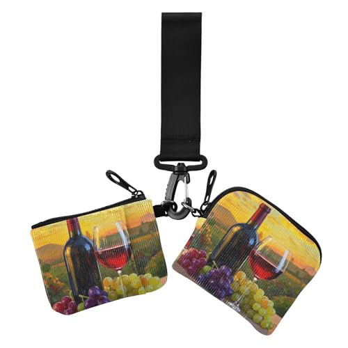 Vintage Weintraube Ölgemälde Dual Wristlet Wallets für Frauen Slim Detachable Credit Card Wallet Organizer mit Schlüsselanhänger für den täglichen Gebrauch, 2 Packungen, Weintrauben-Ölgemälde im von voucong