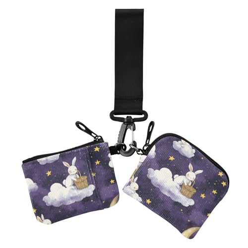Violette Wolken Hasen Mond Dual Wristlet Wallets für Frauen Kleine tragbare Kreditkartenetui mit Reißverschluss Münzfach für Arbeit Reisen 2 Stück, Violette Wolken, Kaninchen, Mond, 1 size, Druckkunst von voucong