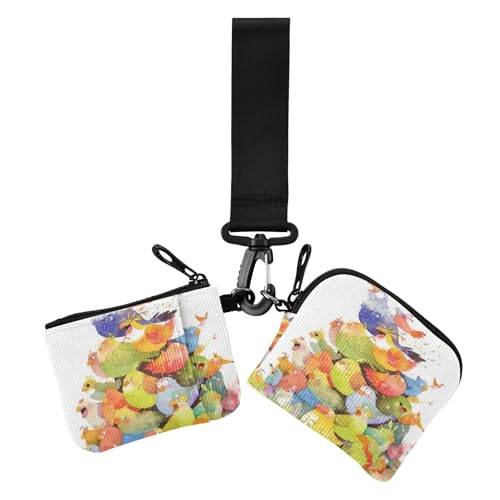 Vogelfamilie Papagei Cartoon Dual Wristlet Wallets für Frauen Slim Portable Kreditkartenetui Münzbörse mit Schlüsselanhänger für den täglichen Gebrauch, 2 Stück, Vogelfamilie, Papagei, Cartoon, 1 von voucong