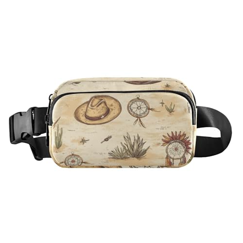 Western-Cowboy-Gürteltasche, indischer Kopfschmuck, Hut, stilvolle Gürteltasche für Damen und Herren, Mini-Laufgürteltasche, Hüfttasche mit verstellbarem Riemen für Reisen, Laufen, Wandern, Western von voucong