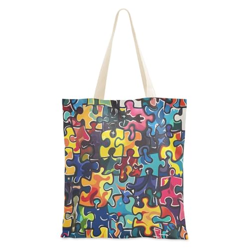 voucong Autismus-Tragetaschen für Damen, mit Taschen und Griffen, wiederverwendbare Canvas-Tragetaschen, Großpackung aus Segeltuch, Geschenk von voucong