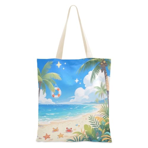 voucong Blaue Sommer-Strand-Tragetasche aus Segeltuch für Damen, mit Taschen mit Griffen, wiederverwendbare Canvas-Tragetasche, Großpackung von voucong