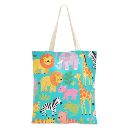 voucong Blue Zoo Einkaufstaschen aus Segeltuch für Damen, mit Taschen und Griffen, wiederverwendbare Canvas-Tragetaschen, Großpackung von voucong