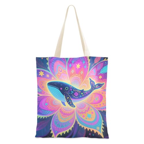voucong Boho-Mandala-Blumenwal-Tragetasche für Damen, mit Taschen und Griffen, wiederverwendbare Canvas-Tragetasche, Großpackung von voucong