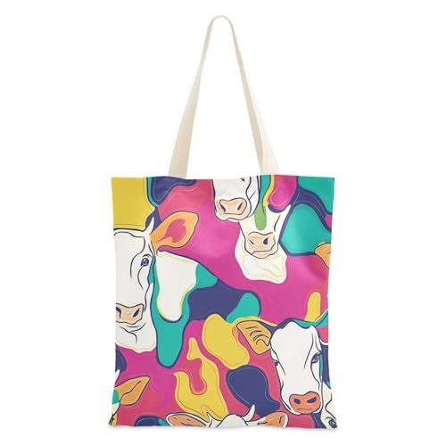 voucong Bunte ästhetische Kuh-Tragetasche für Damen, mit Taschen und Griffen, wiederverwendbar, Geschenk für Kollegen von voucong
