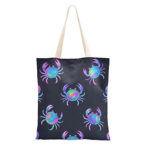 voucong Bunte fluoreszierende Neon-süße Krabben-Tragetasche, Segeltuch für Damen, mit Taschen mit Griffen, wiederverwendbare Tragetaschen, niedliches Geschenk für Frauen von voucong