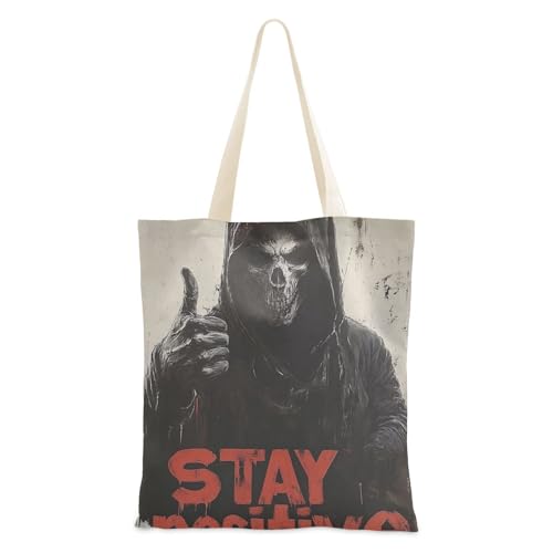 voucong Canvas-Taschen mit Totenkopf-Motiv für Frauen mit Taschen und Griffen, wiederverwendbare Canvas-Tragetasche, Geschenk von voucong