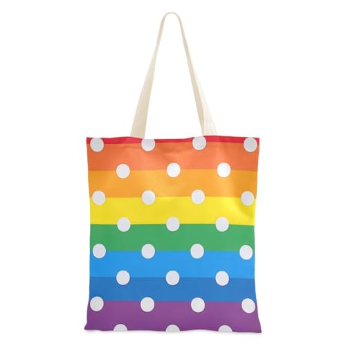 voucong Canvas-Tragetaschen mit Cartoon-Punkten, Regenbogenfarben, für Damen, mit Taschen, mit Griffen, wiederverwendbare Tragetaschen, Geschenk für Kollegen von voucong