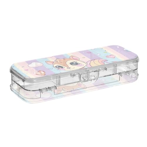voucong Cartoon-Eichhörnchen, Regenbogenstreifen, transparent, doppelstöckige Stiftebox für Schreibwaren, mit Schnappverschluss und Deckel von voucong