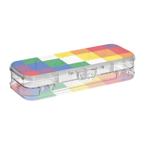 voucong Checker Bunte transparente Stiftebox Doppelschicht Stifteetui Boxen für Schule mit Schnappdeckel von voucong