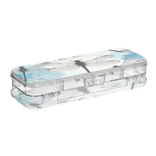 voucong Chinesische Tintenmalerei Kunst Libelle transparente Bleistiftbox Doppelschicht Bleistiftbehälter für Kinder mit Schnappdeckel von voucong