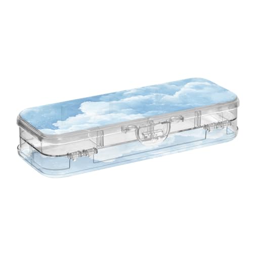 voucong Cloud Blue Clear Plastic Pencil Box Double Deck Pens Cases For Stationery With Snap-Tight Lid von voucong