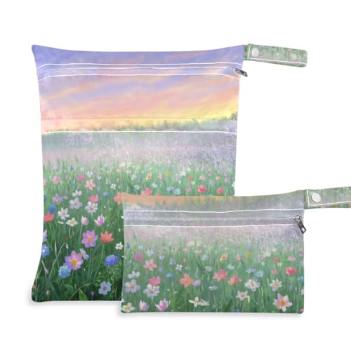 voucong Colorful Dream Ölgemälde Garten Blumen wasserdichte Trockentasche 2 Pack Wickeltasche Wesentliche Artikel mit Griffen zum Baden von voucong