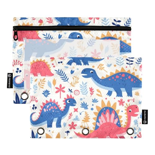 voucong Dinosaurier-Federmäppchen mit 3 Ringen, großes Federmäppchen mit transparentem Fenster, große Kapazität, für Bürobedarf, 2 Stück von voucong