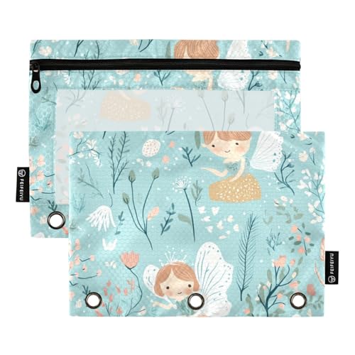 voucong Fairy and Personalisierbares Federmäppchen mit Reißverschluss, mit transparentem Fenster, in verschiedenen Farben, zur Aufbewahrung von Schul- und Bürobedarf, 2 Stück von voucong