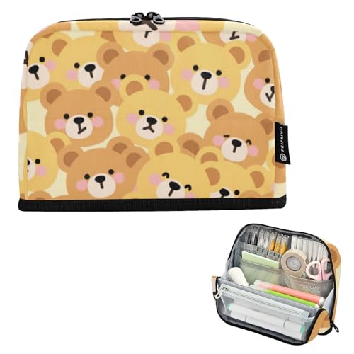 voucong Federmäppchen, großes Fassungsvermögen, Kosmetik, Reißverschluss, für Lehrer, Elementar, Cartoon, niedliches braunes Bier von voucong