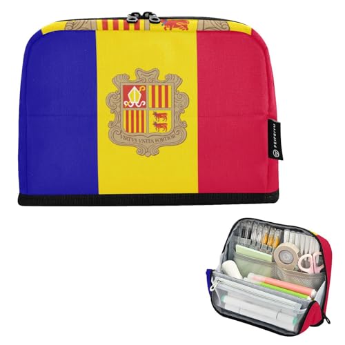 voucong Federmäppchen, großes Fassungsvermögen, Make-up, Multi-Slot für Erwachsene, High School-Zubehör, Flagge von Andorra von voucong