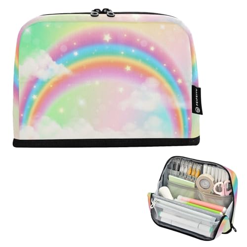 voucong Federmäppchen, großes Fassungsvermögen, Organizer, Reißverschluss, für adrette Schulbedarf, Regenbogenfarben, bunte Sterne von voucong