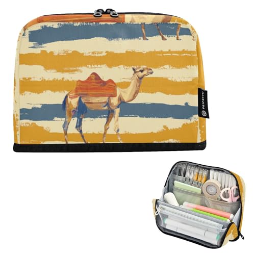 voucong Federmäppchen Große Kapazität Stifteetui Kosmetik Stehend für Jugendliche Mittelschule Herbst Streifen Kamel von voucong